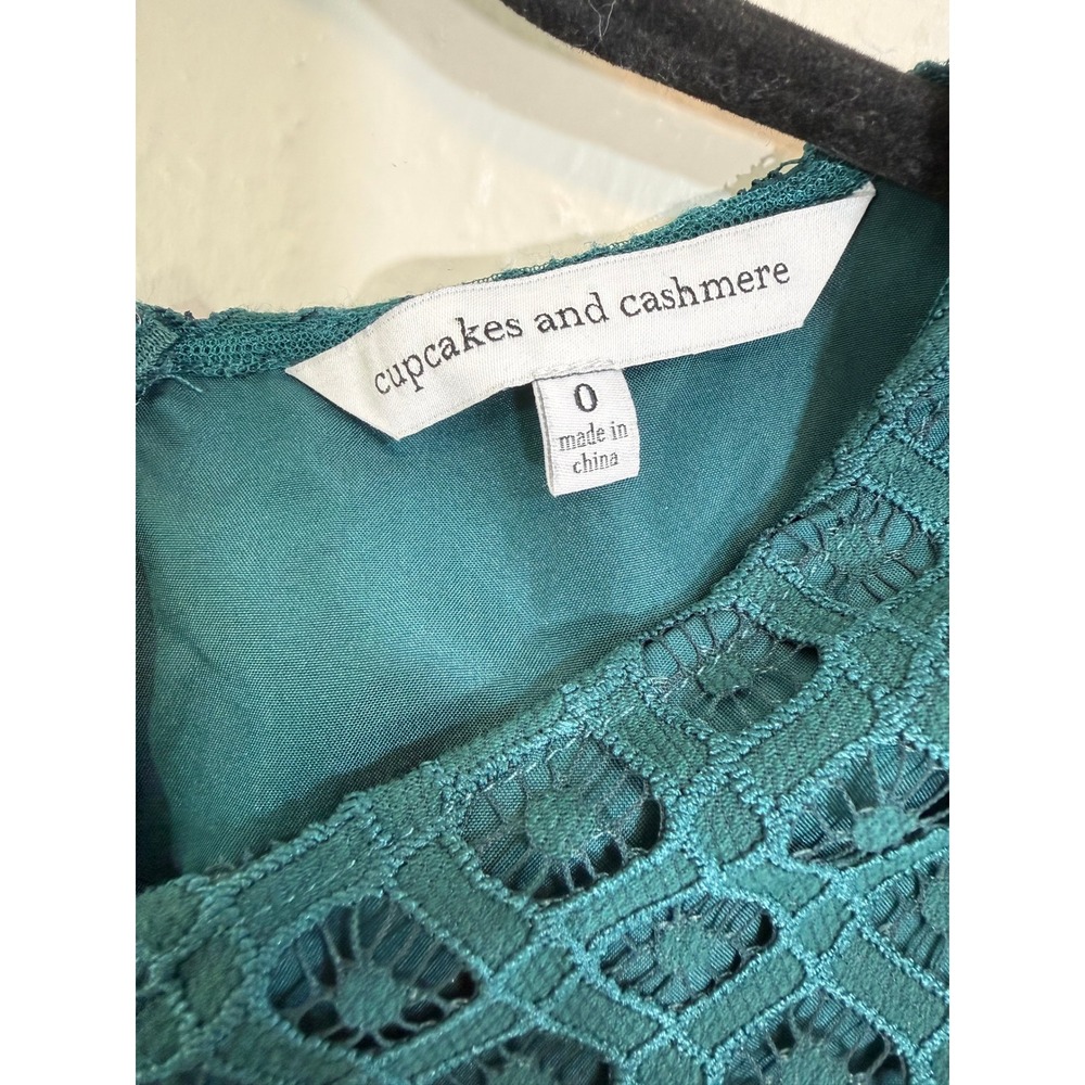 Cupcakes and Cashmere Teal Green Lace Long Sleeve Sheath Dress Size 0